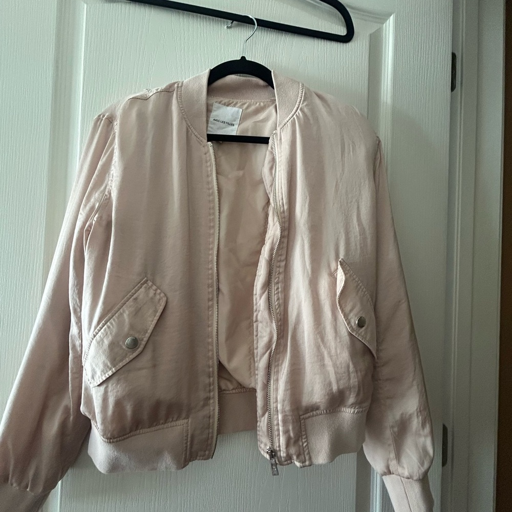 Avec Les Filles Light Pink Satin Bomber Jacket
